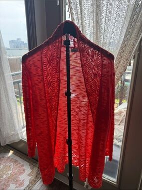 Cato Open-Front Red Knit Cardigan